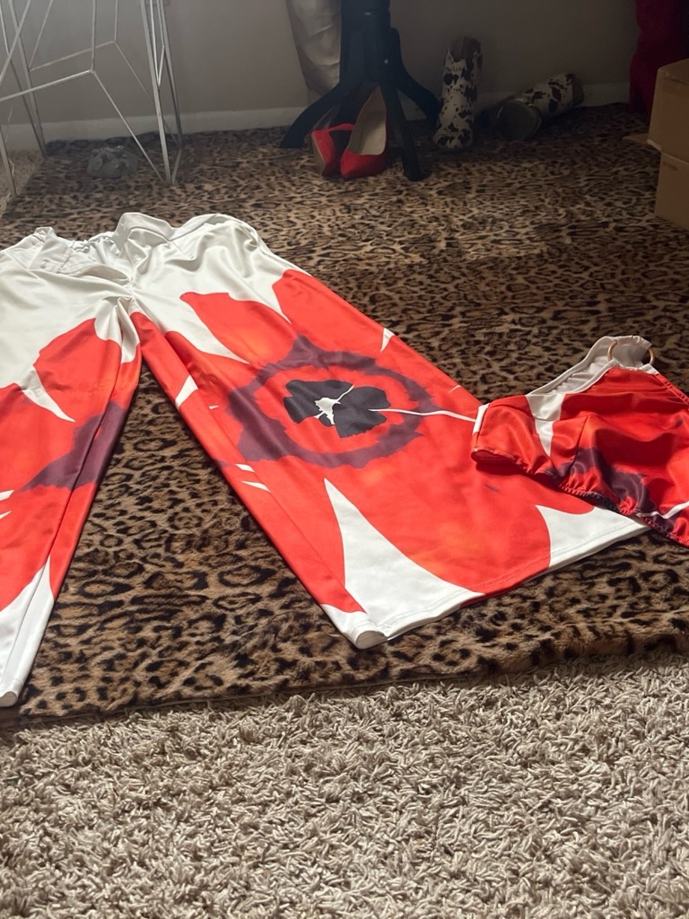 SHEIN Red and White Floral Jumpsuit